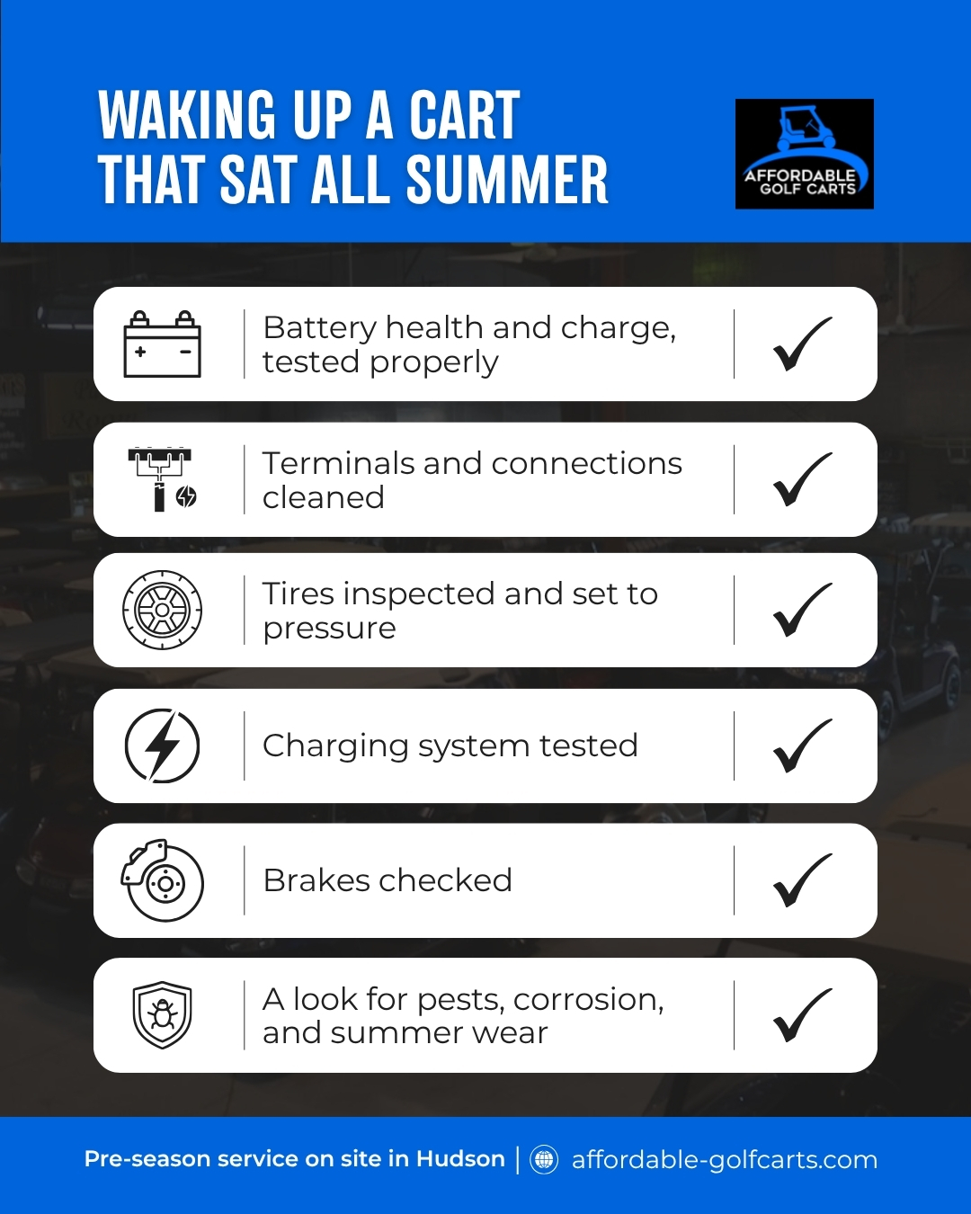 Checklist for waking up a golf cart after summer
